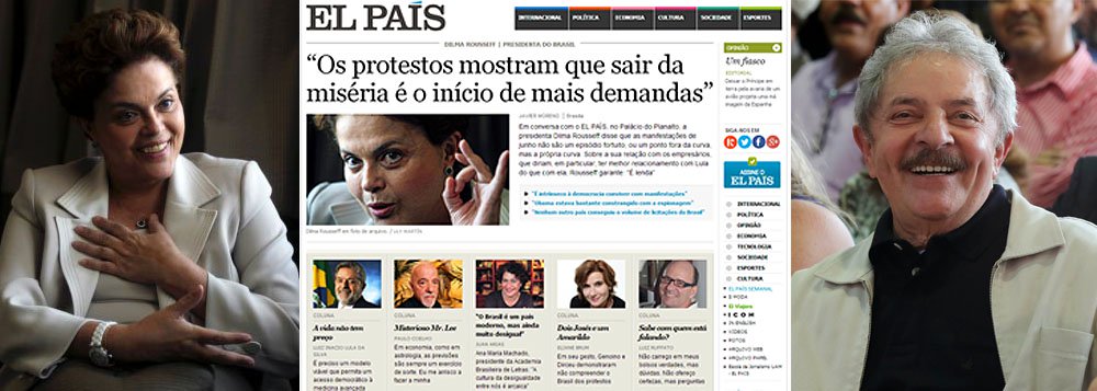 Presidente concede entrevista e ex-presidente assina coluna; conhecido pela isenção e profundidade, jornal espanhol estreia edição em português sem os preconceitos verificados na mídia tradicional brasileira; Dilma Rousseff elogiou expressão internacional da publicação; "é um grande passo para o nosso País"; Lula defendeu uma conferência de urgência da Organização Mundial da Saúde, da ONU, para tratar da ampliação do acesso à medicina de ponta; jornalista Javier Moreno registrou que Dilma "comanda o governo com determinação, conhecimento de detalhe e energia"