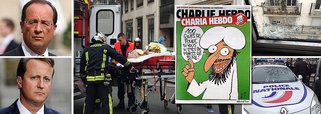 França caça homens encapuzados autores do ataque, que entraram no prédio do jornal satírico Charlie Hebdo, em Paris, com (fuzis) Kalashnikovs; 20 pessoas também ficaram feridas; publicação já havia sido alvo no passado após publicar charges com piadas sobre líderes muçulmanos; "é uma carnificina", disse policial; atiradores gritavam "vamos vingar o profeta", segundo relato de jornalista; presidente François Hollande convocou gabinete de crise e classificou o ataque como "atentado terrorista"; “Os assassinatos cometidos em Paris são revoltantes. Estaremos ao lado do povo francês no combate contra o terrorismo e pela defesa da liberdade de imprensa”, disse ainda o primeiro-ministro britânico David Cameron