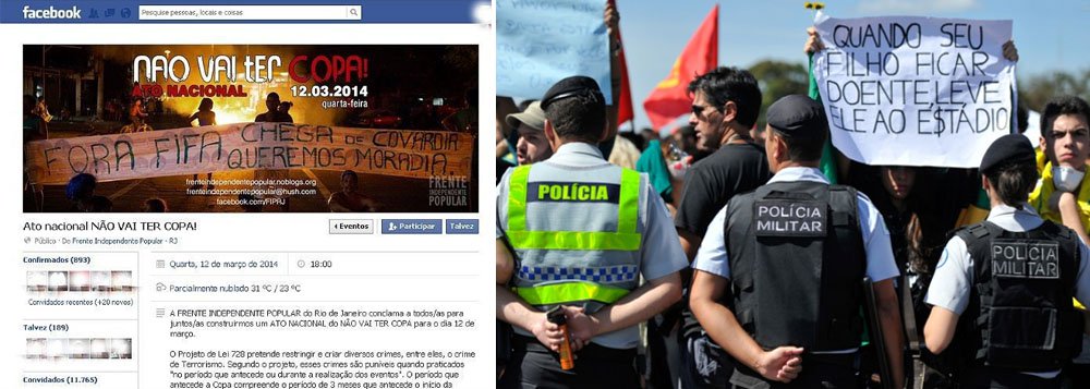 Ativistas estão convocando, pelas redes sociais, mais um protesto que tem como principal mote críticas à Copa; a manifestação está marcada para esta quarta-feira (12), com concentração na Candelária, Centro da cidade, às 18h; a mobilização, apelidada de "Ato Nacional do Não Vai Ter Copa", vai protestar contra a o projeto de lei 728, que segundo a postagem "pretende restringir e criar diversos crimes, entre eles, o crime de terrorismo"