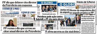 Dos três principais jornais impressos do País, apenas o Estado de S. Paulo também dedicou sua manchete ao noticiar o erro cometido pela Polícia Federal contra José Carlos Cosenza, inserido equivocadamente como um dos réus do inquérito da Operação Lava Jato; Folha e Globo, que também destacaram com estardalhaço a denúncia, na última terça-feira, hoje são bem mais econômicos ao reparar o erro a que foram induzidos pela PF; isso é justo?