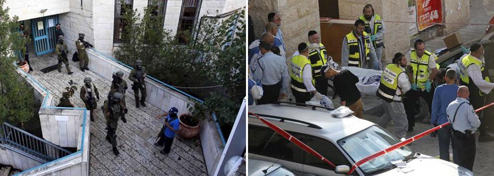Dois homens supostamente palestinos armados com facas e machados mataram quatro pessoas em uma sinagoga de Jerusalém nesta terça-feira antes de serem mortos por policiais, informaram a polícia israelense e os serviços de emergência, no ataque mais mortal deste tipo na cidade em vários anos