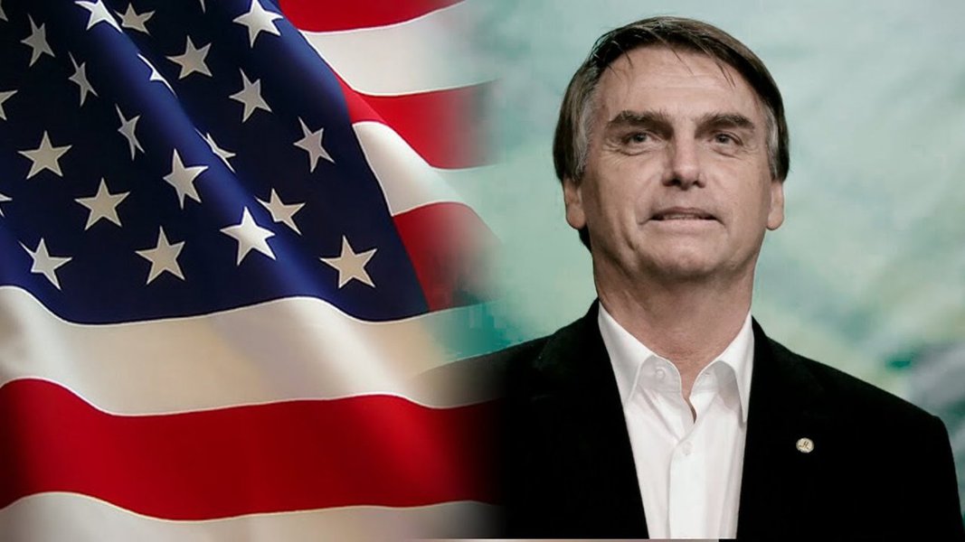 Bolsonaro no colo de Donald Trump