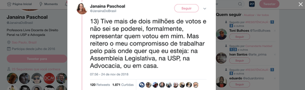 Acusada de irregularidade eleitoral, Janaína pode ficar sem mandato