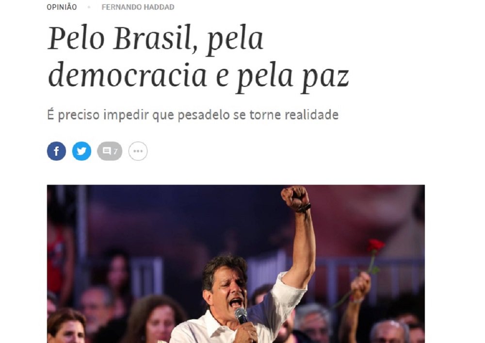 Haddad publica artigo na Folha. Convidado, Bolsonaro não conseguiu se expressar