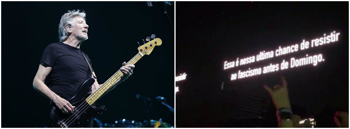 Em últimos segundos antes das 22h, Roger Waters prega Ele Não durante show