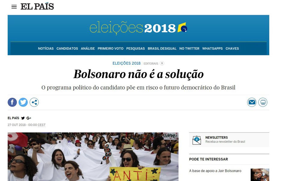 El País se posiciona: Bolsonaro não é a solução