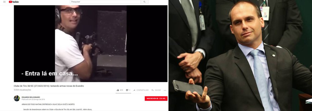 Filho de Bolsonaro viajou para treinar tiro com passagem paga pela Câmara