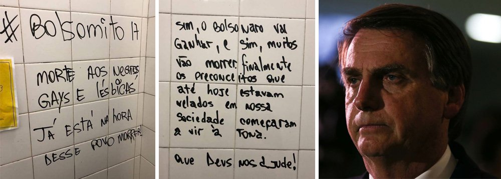 Pichação pró-Bolsonaro em cursinho pede a morte de negros e de gays