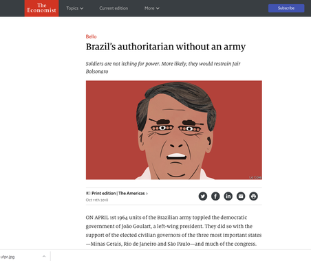 Economist volta a criticar extremismos de Bolsonaro e o chama de ameaça