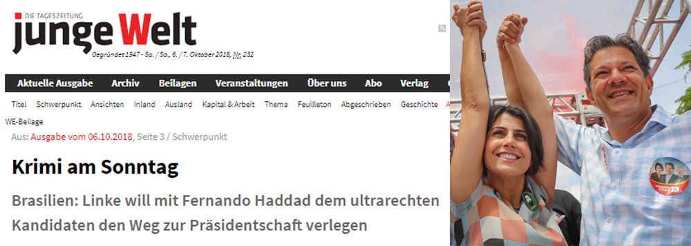 Jornal alemão Junge Welt diz que Haddad é a opção democrática