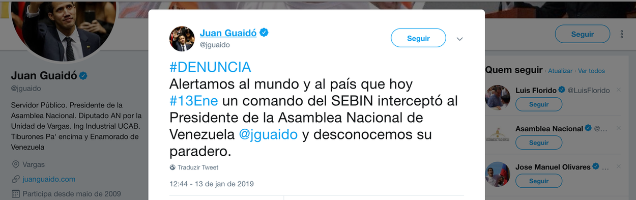 Maduro prende opositor que se declarou presidente com apoio dos EUA e do Brasil