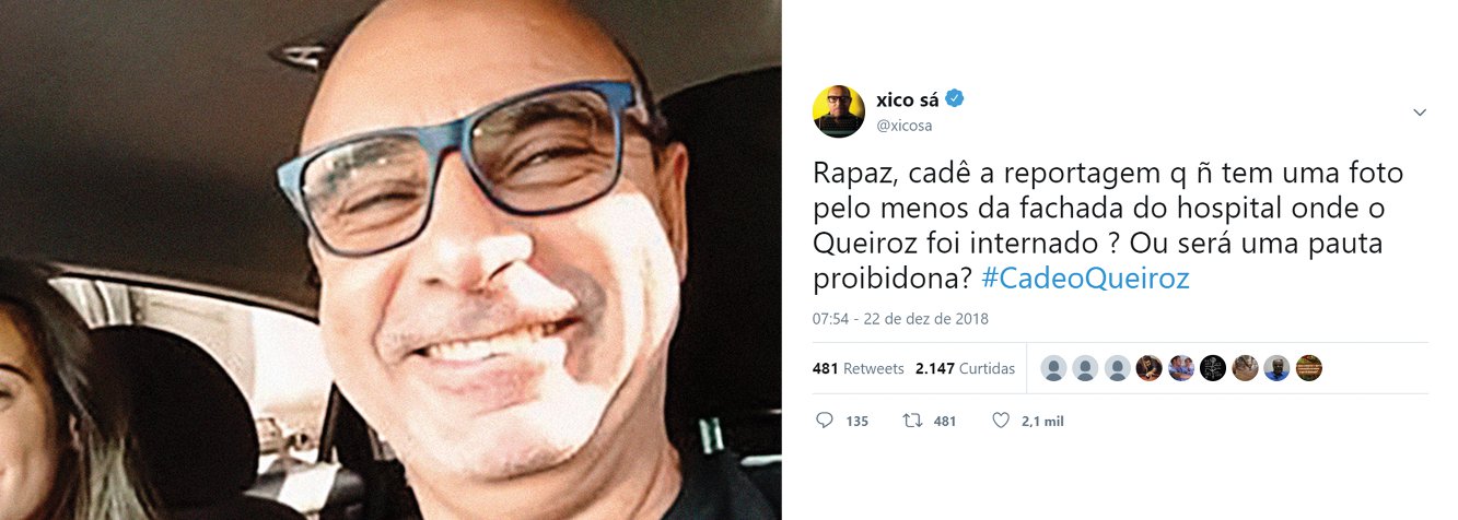 Xico Sá: mídia não publicou nenhuma foto do hospital onde ‘está’ Queiroz?