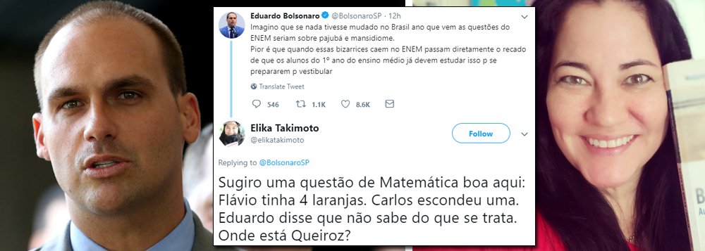 Eduardo Bolsonaro critica Enem e Elika Takimoto dá invertida