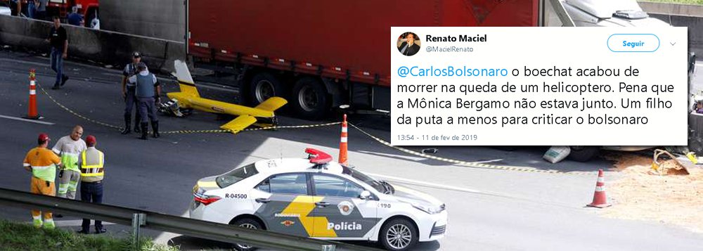 Bolsonarista lamenta que “Mônica Bergamo não estava junto” de Boechat no helicóptero