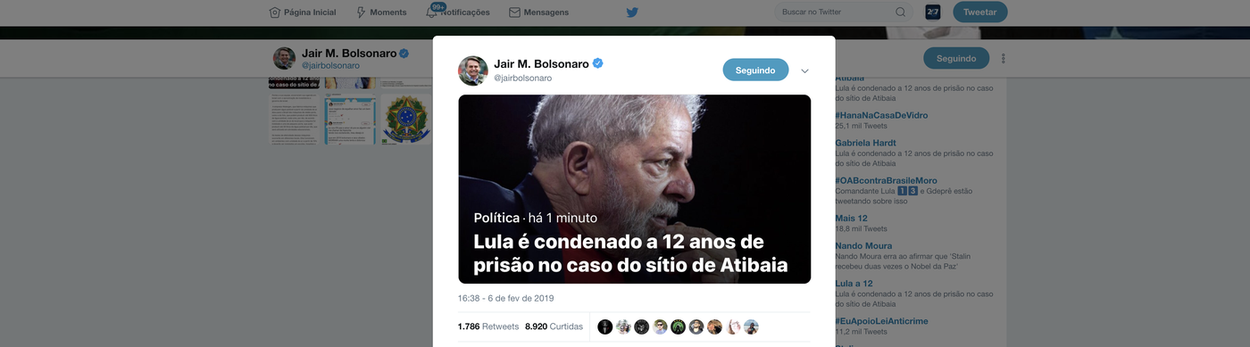 Mesmo no hospital, Bolsonaro repercute condenação de Lula