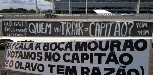 'Minions' penduram faixas contra Mourão e Heleno em frente ao Palácio