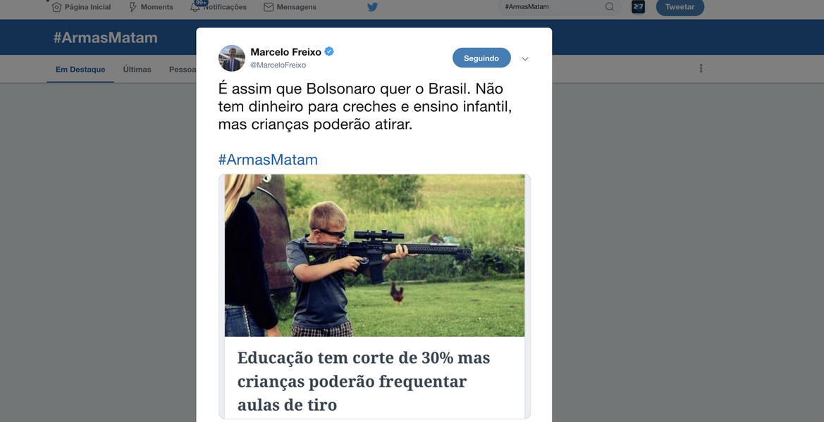 #ArmasMatam lidera os temas mais comentados do Twitter