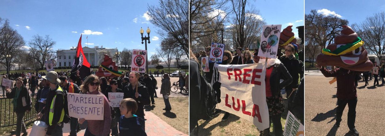 Americanos e brasileiros protestam contra Bolsonaro em Washington