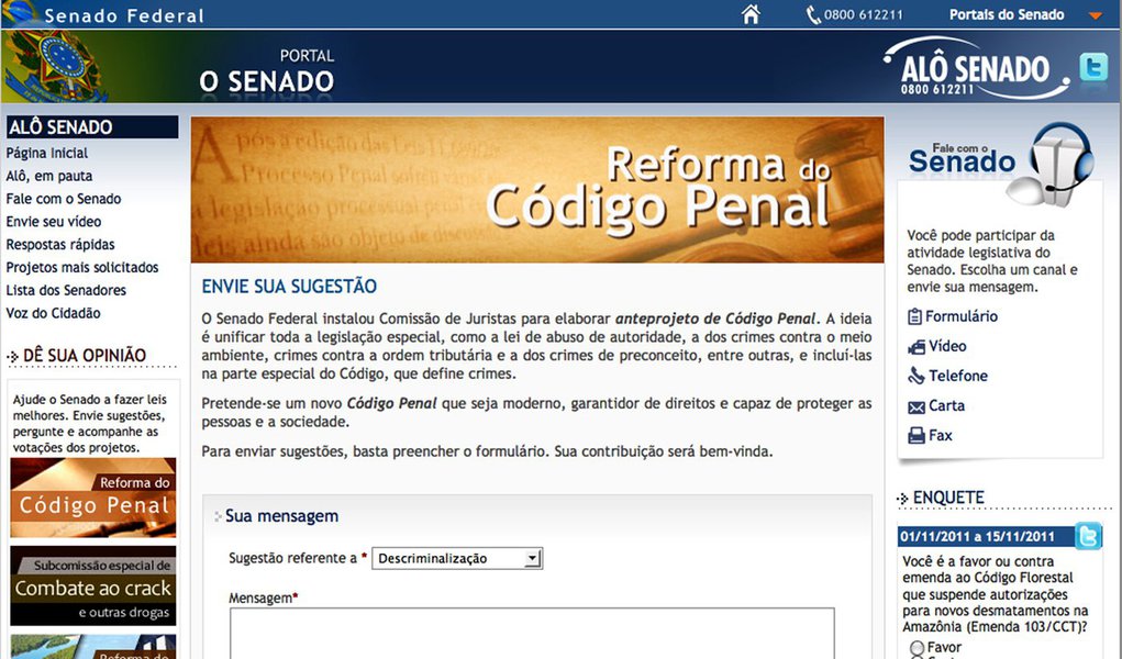 Reforma do Código Penal terá discussão pela internet