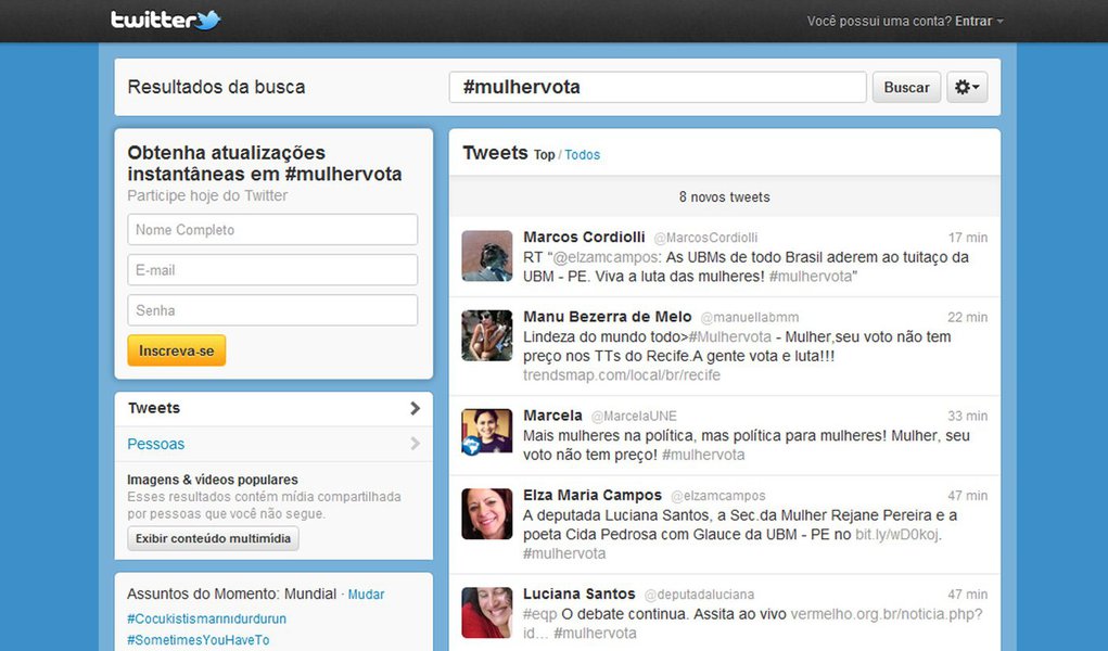 Voto feminino é destaque no Twitter