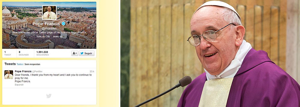 Em mensagem pelo Twitter, papa Francisco pede orações aos fiéis
