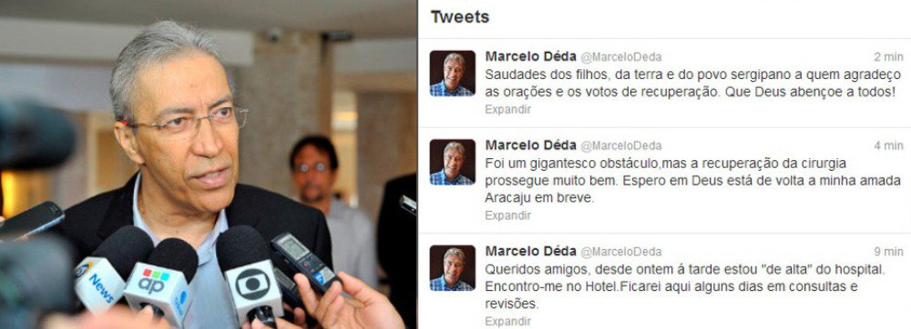 Déda recebe alta: "espero em Deus estar de volta a Aracaju em breve"
