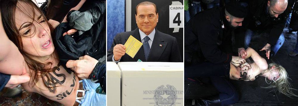 Enquanto Berlusconi vota, elas mostram os seios