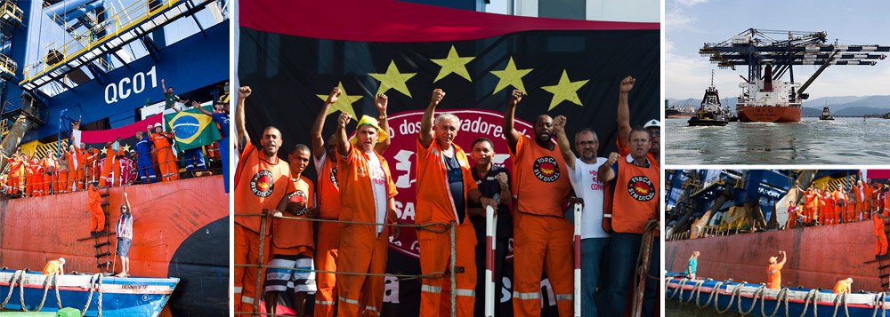 Portuários tomam navio em Santos em protesto inédito