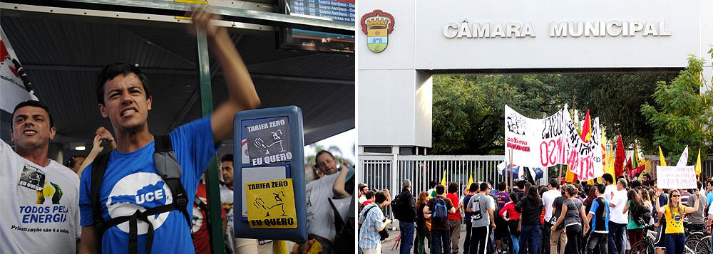 Manifestantes pedem tarifa zero em Florianópolis e Porto Alegre