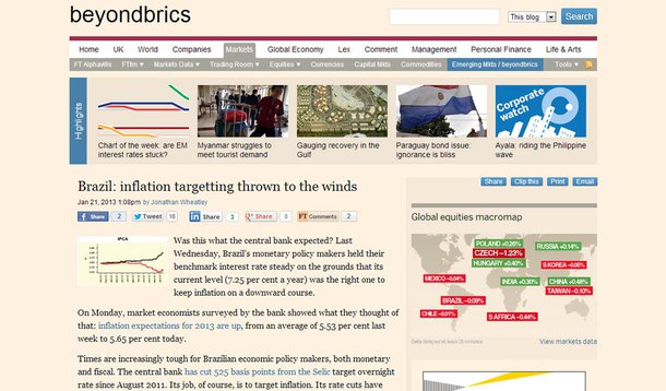 FT: Brasil "jogou a meta de inflação pela janela"