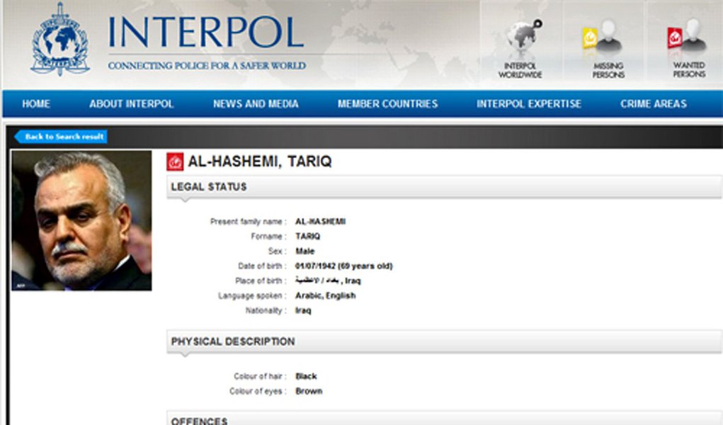Interpol faz alerta para capturar ex-vice-presidente do Iraque