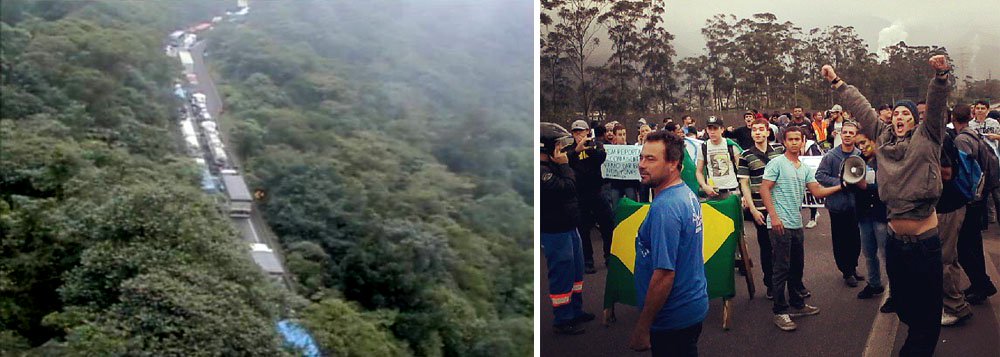 Manifestação interdita rodovia no litoral sul