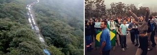 Manifestação interdita rodovia no litoral sul