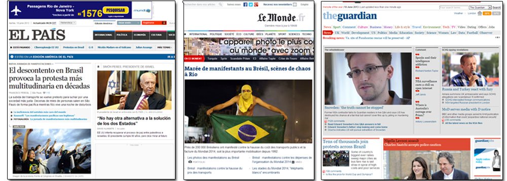 Protestos no Brasil ganham noticiário internacional Protestos no Brasil ganham noticiário internacional