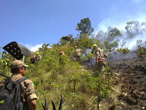Bombeiros debelam incêndio na Serra de Caldas