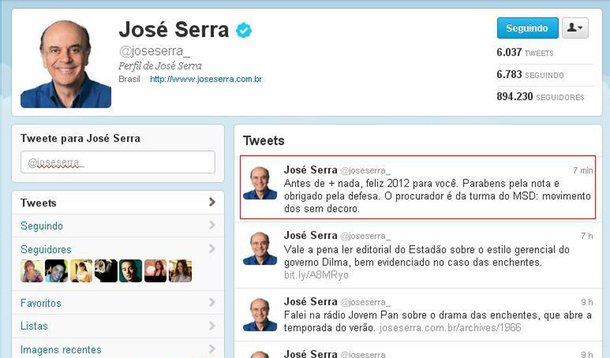 Serra se enrola no Twitter e confunde público e privado