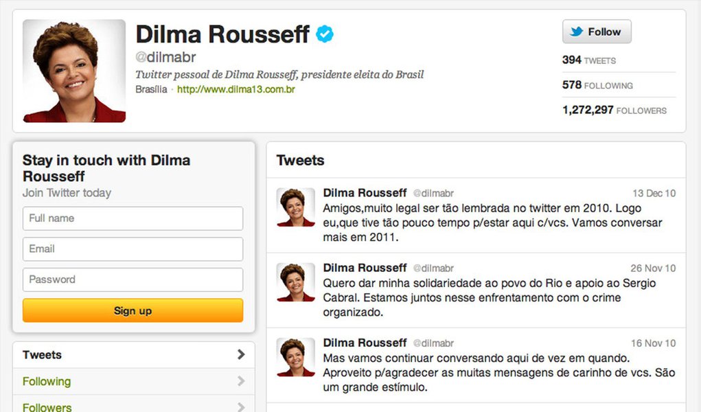 Inativa, Dilma é uma das mais influentes da política no Twitter