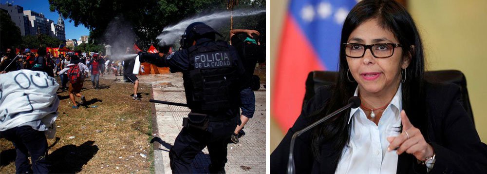 Delcy Rodríguez denuncia o silêncio internacional diante da repressão na Argentina