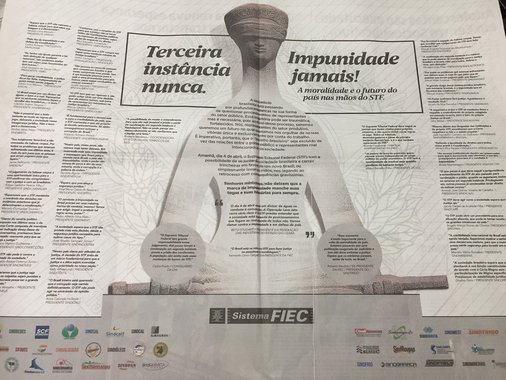 FIEC patrocina campanha nos jornais pressionando STF contra Lula
