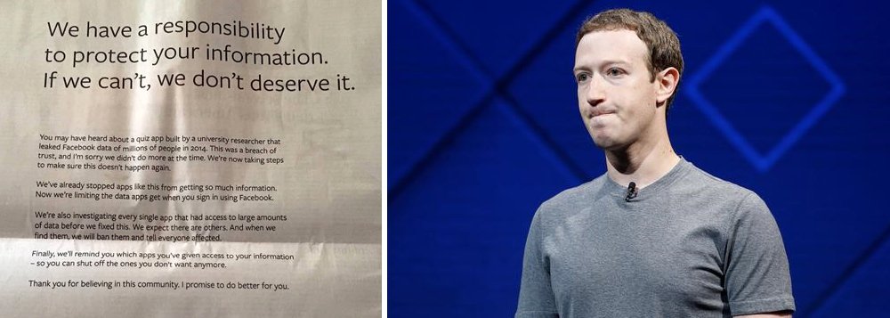 Facebook pede desculpas nos jornais