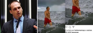 Filho de Bolsonaro curte foto de Lula sem camisa na praia