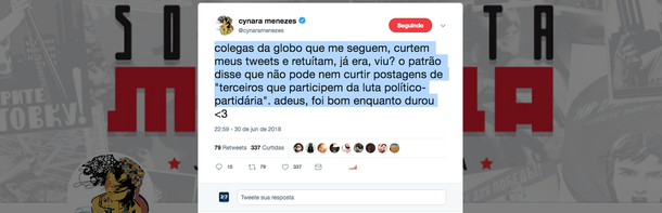 Socialista Morena dá adeus aos jornalistas censurados na Globo