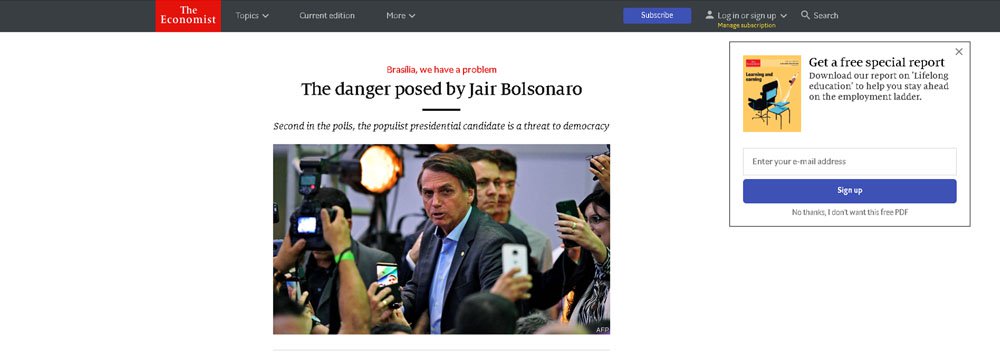 Economist diz que Bolsonaro é ameaça à democracia