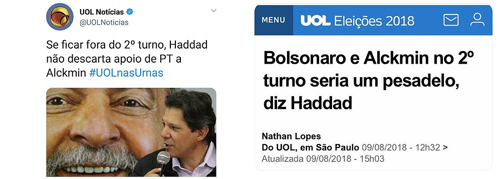 UOL coloca frase na boca de Haddad e se corrige