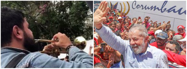 Ato surpresa com trompetista defende a liberdade de Lula em São Paulo