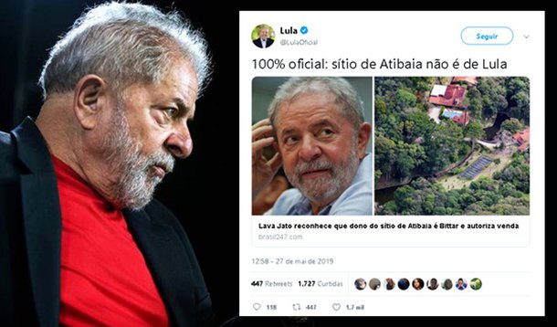100% oficial: sítio de Atibaia não é de Lula, ressalta ex-presidente