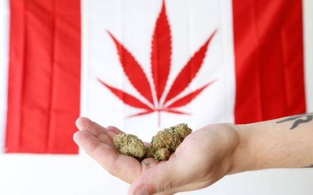 An employee holds marijuana in front of a modified Canadian flag with a marijuana leaf while posing in a photo illustration at a dispensary in Ottawa, Ontario, Canada, June 20, 2018. REUTERS/Chris Wattie - RC114C203B70