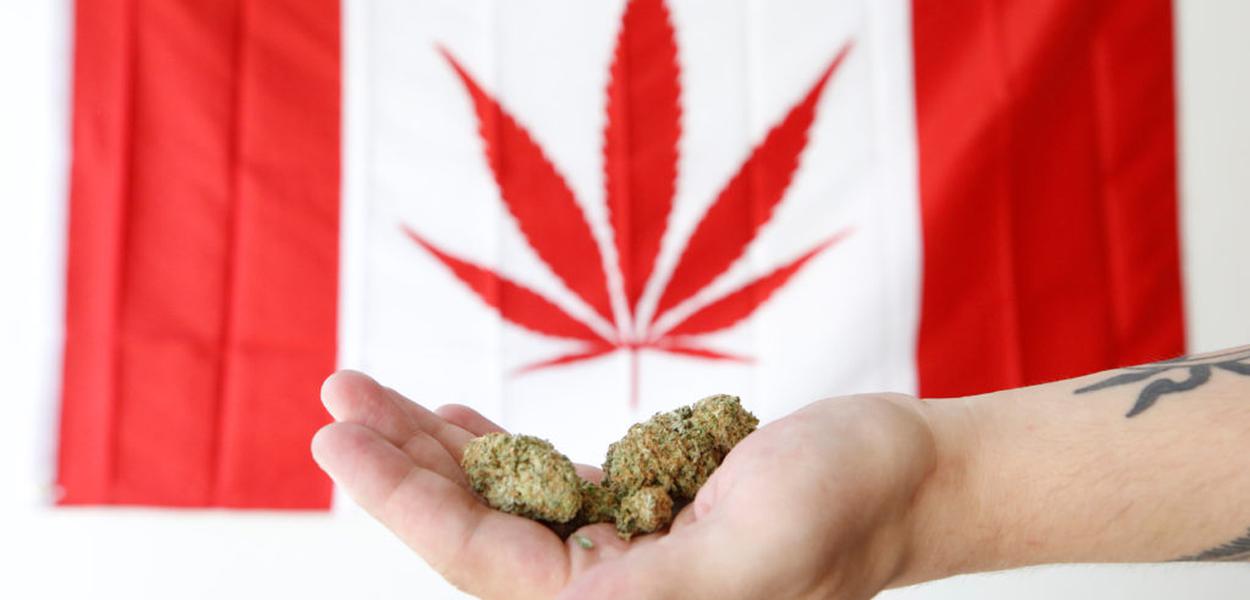 An employee holds marijuana in front of a modified Canadian flag with a marijuana leaf while posing in a photo illustration at a dispensary in Ottawa, Ontario, Canada, June 20, 2018. REUTERS/Chris Wattie - RC114C203B70