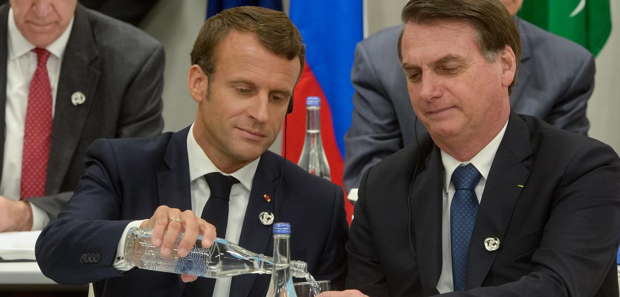 Osaka - Japão: Presidente Jair Bolsonaro e o Presidente  da França, Emmanuel Macron, durante Reunião Paralela dos Lí­deres do G20