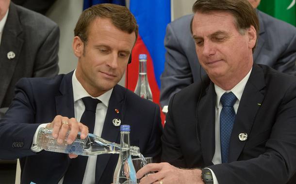 Osaka - Japão: Presidente Jair Bolsonaro e o Presidente  da França, Emmanuel Macron, durante Reunião Paralela dos Lí­deres do G20